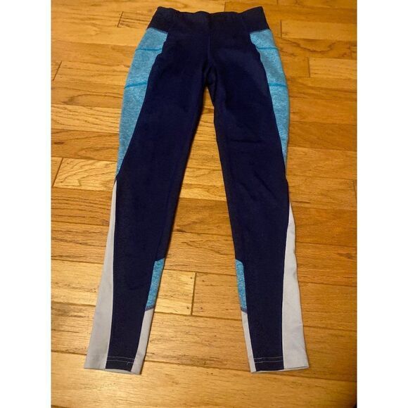 Tek Gear, women's blue color blocked elastic waist athletic leggings size small - Picture 1 of 8